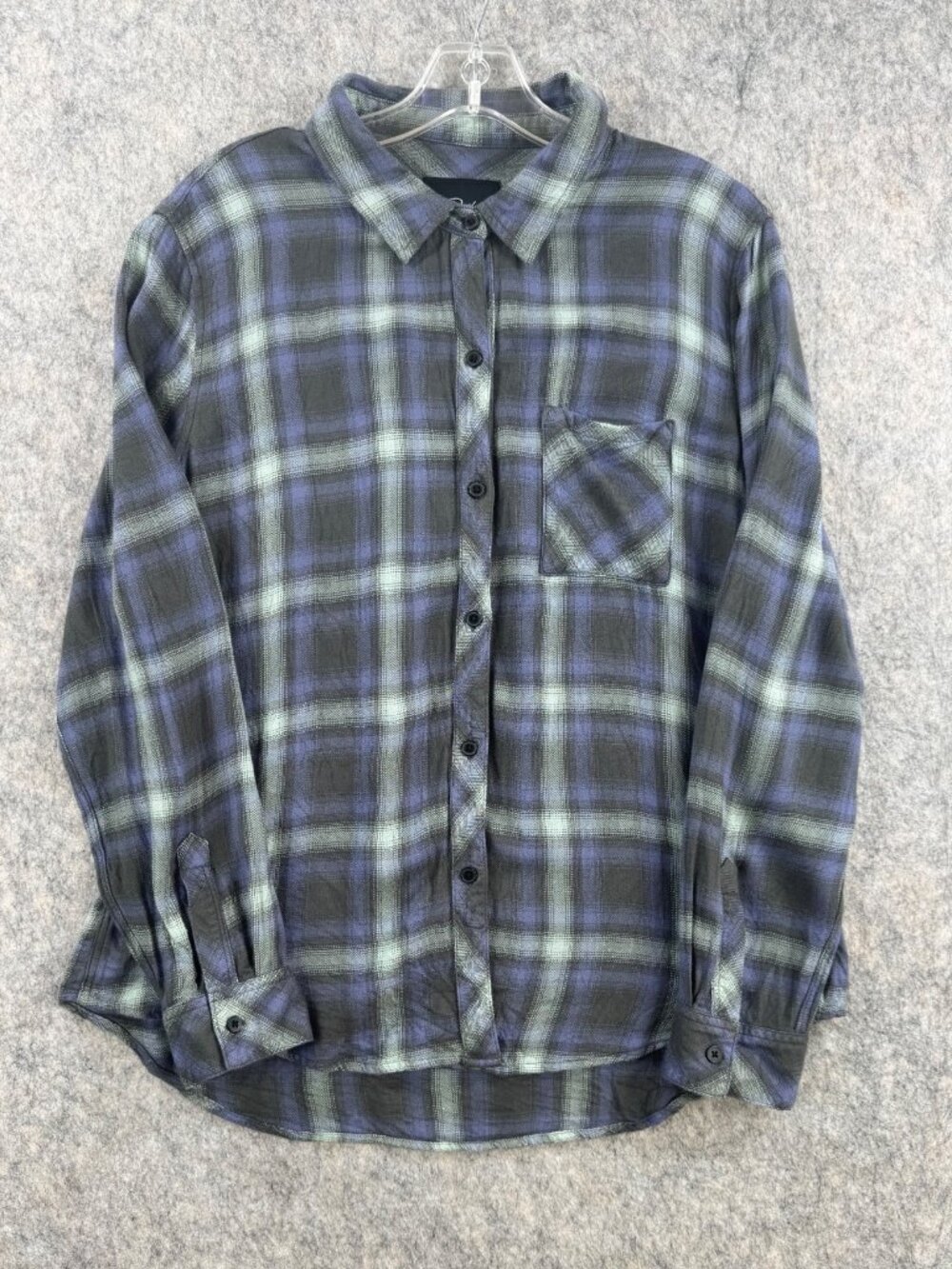 Rails Hunter Plaid Button Up Shirt Sz L Blue Green Rayon Drapey Lightweight